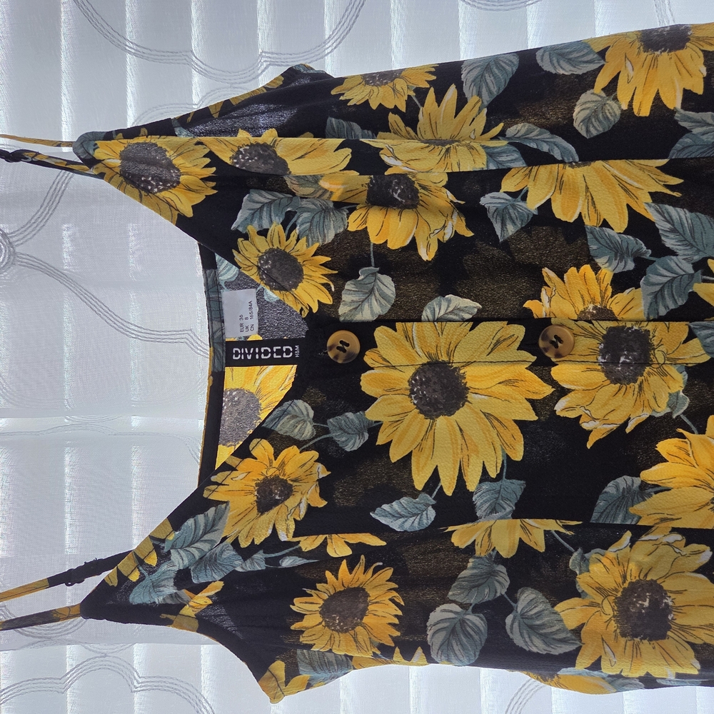 Divided Black Sunflower Print Women's Top